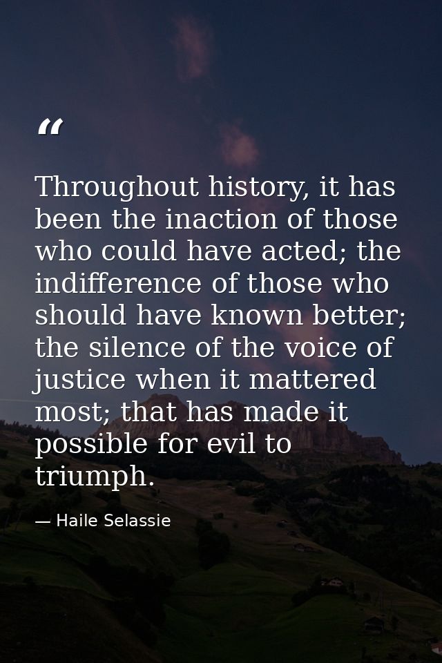 Throughout history, it has been the inaction of those who could have acted; the indifference of those who should have kn — Haile Selassie