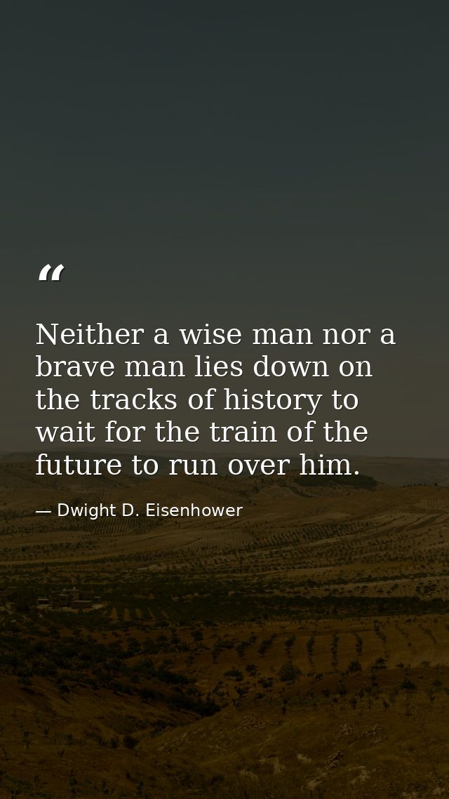 Neither a wise man nor a brave man lies down on the tracks of history to wait for the train of the future to run over hi — Dwight D. Eisenhower