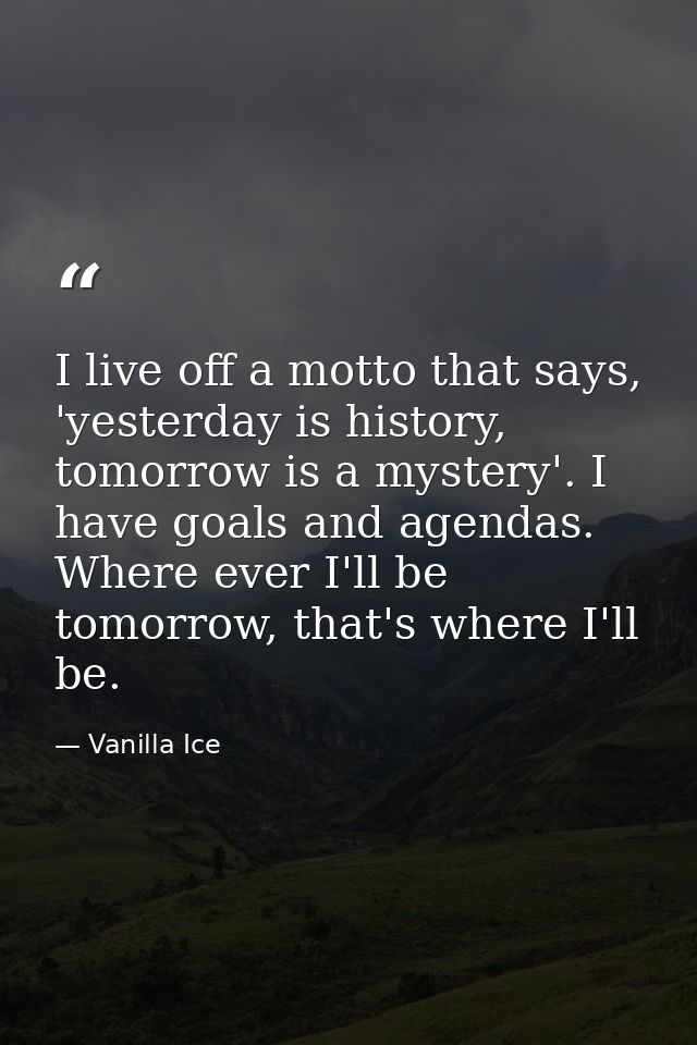 I live off a motto that says, 'yesterday is history, tomorrow is a mystery'. I have goals and agendas. Where ever I'll b — Vanilla Ice