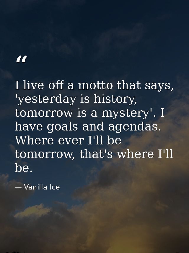 I live off a motto that says, 'yesterday is history, tomorrow is a mystery'. I have goals and agendas. Where ever I'll b — Vanilla Ice