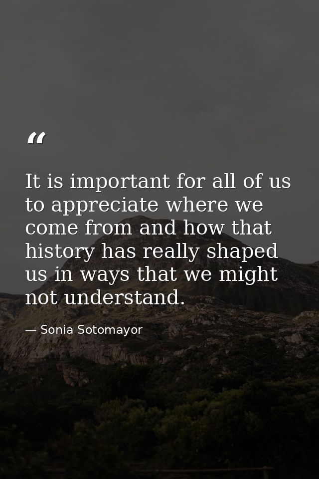 It is important for all of us to appreciate where we come from and how that history has really shaped us in ways that we — Sonia Sotomayor