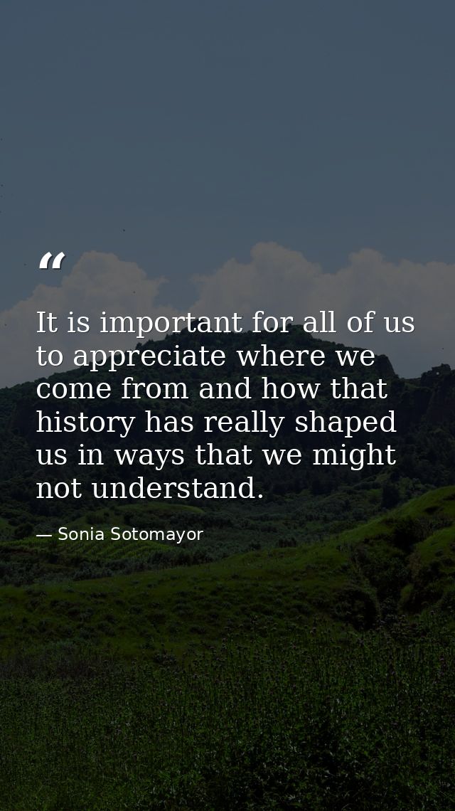It is important for all of us to appreciate where we come from and how that history has really shaped us in ways that we — Sonia Sotomayor