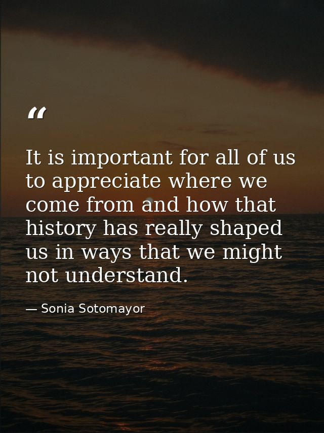 It is important for all of us to appreciate where we come from and how that history has really shaped us in ways that we — Sonia Sotomayor