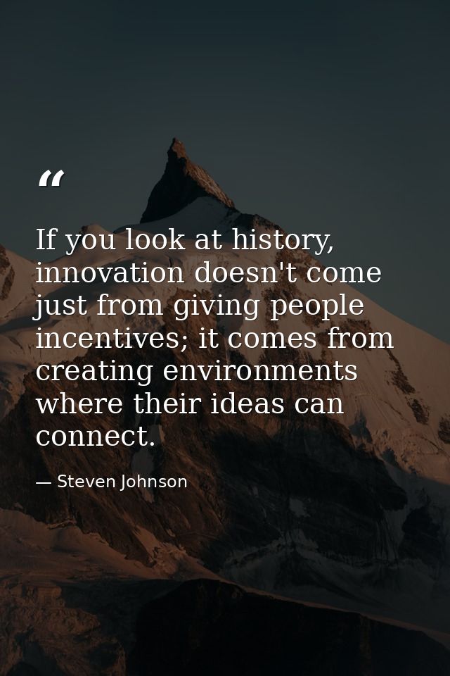If you look at history, innovation doesn't come just from giving people incentives; it comes from creating environments  — Steven Johnson