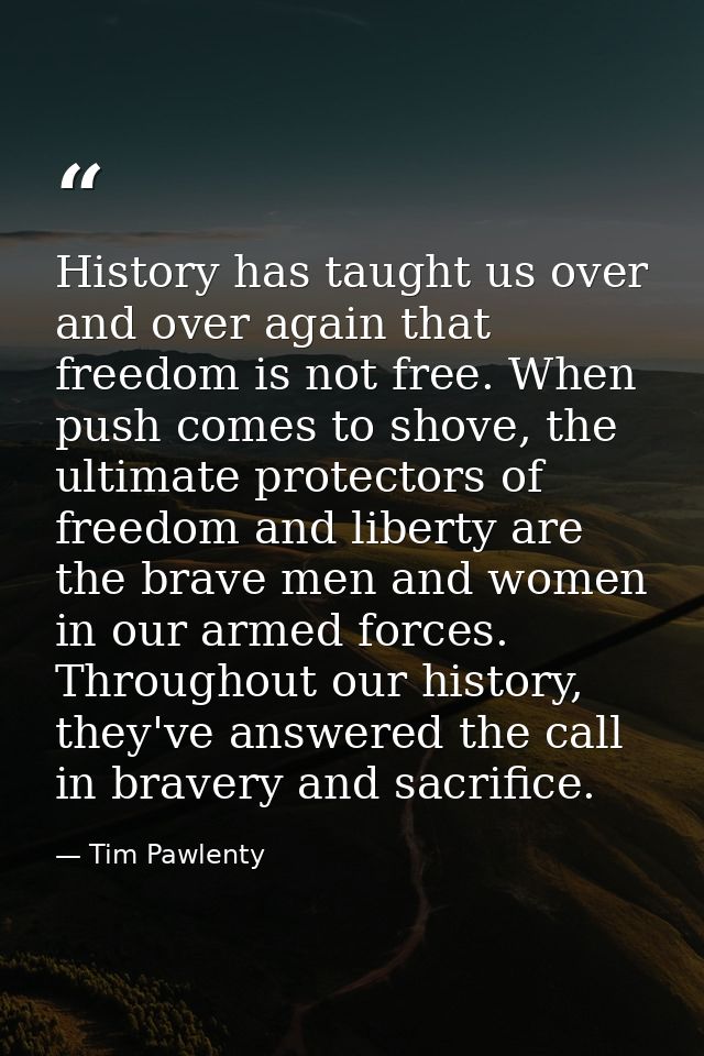 History has taught us over and over again that freedom is not free. When push comes to shove, the ultimate protectors of — Tim Pawlenty