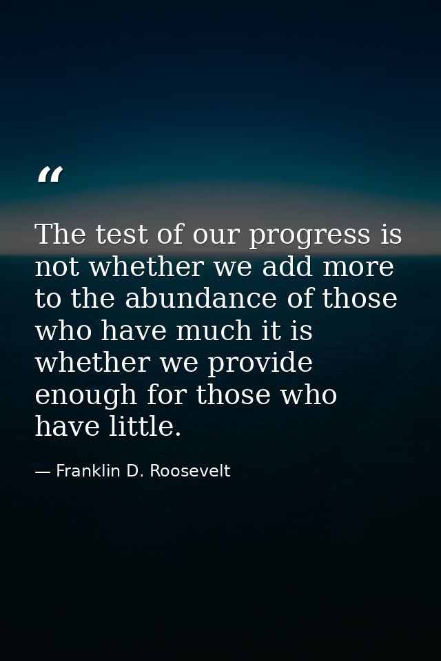 The test of our progress is not whether we add more to the abundance of those who have much it is whether we provide eno — Franklin D. Roosevelt