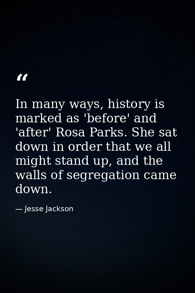 In many ways, history is marked as 'before' and 'after' Rosa Parks. She sat down in order that we all might stand up, an — Jesse Jackson