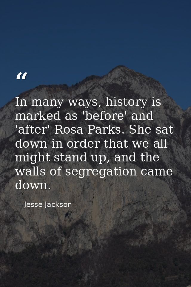 In many ways, history is marked as 'before' and 'after' Rosa Parks. She sat down in order that we all might stand up, an — Jesse Jackson