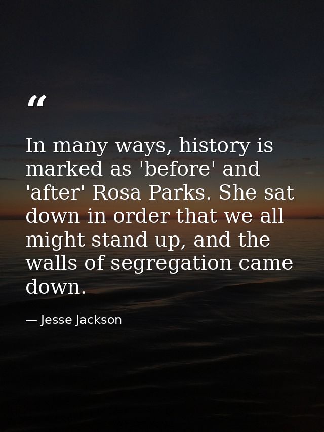 In many ways, history is marked as 'before' and 'after' Rosa Parks. She sat down in order that we all might stand up, an — Jesse Jackson