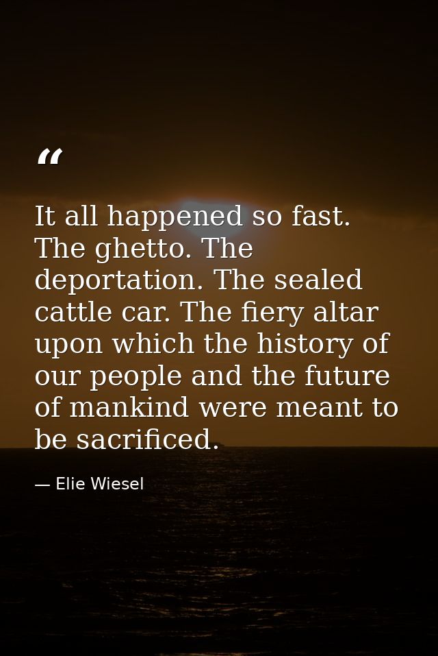 It all happened so fast. The ghetto. The deportation. The sealed cattle car. The fiery altar upon which the history of o — Elie Wiesel