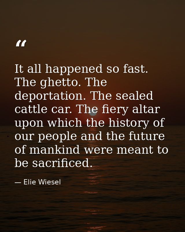 It all happened so fast. The ghetto. The deportation. The sealed cattle car. The fiery altar upon which the history of o — Elie Wiesel