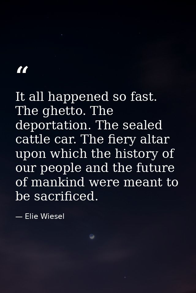 It all happened so fast. The ghetto. The deportation. The sealed cattle car. The fiery altar upon which the history of o — Elie Wiesel