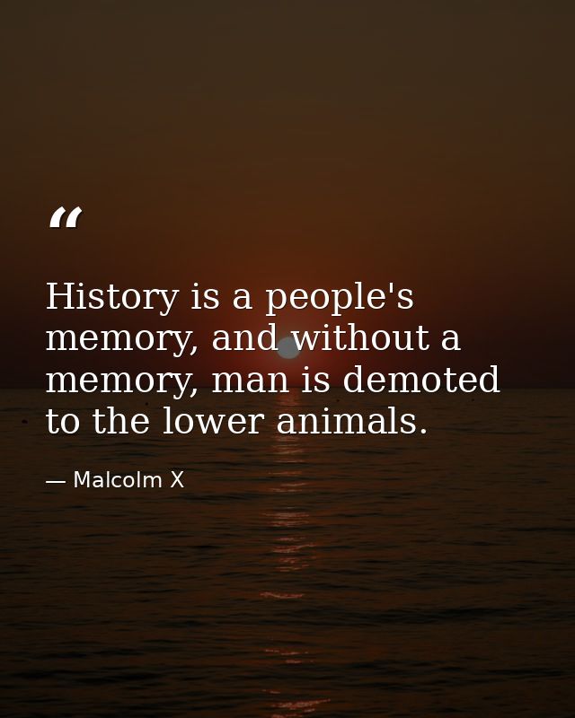 History is a people's memory, and without a memory, man is demoted to the lower animals. — Malcolm X