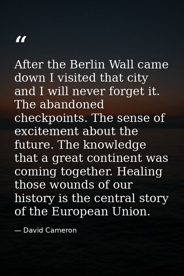 After the Berlin Wall came down I visited that city and I will never forget it. The abandoned checkpoints. The sense of  — David Cameron