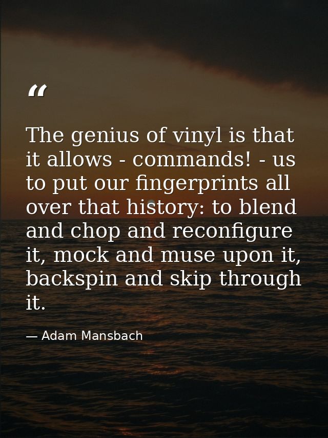 The genius of vinyl is that it allows - commands! - us to put our fingerprints all over that history: to blend and chop  — Adam Mansbach