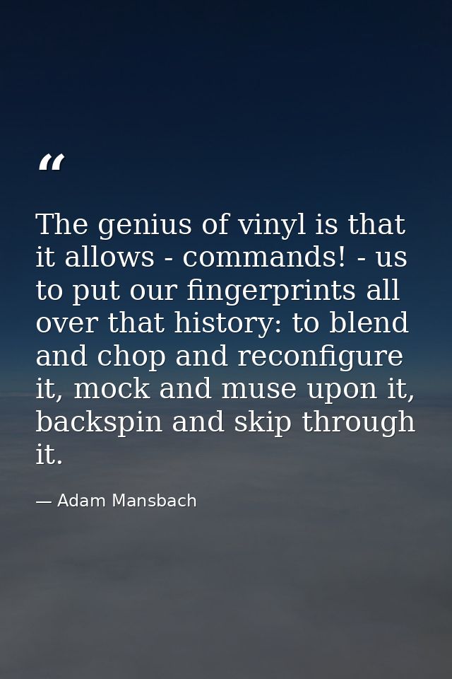 The genius of vinyl is that it allows - commands! - us to put our fingerprints all over that history: to blend and chop  — Adam Mansbach