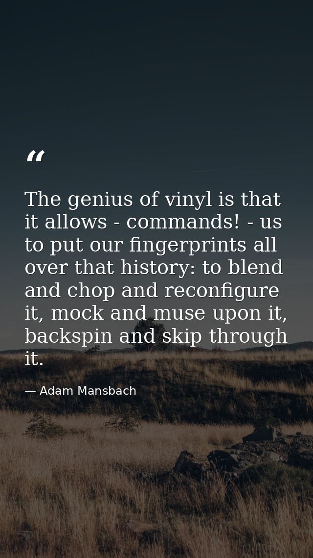 The genius of vinyl is that it allows - commands! - us to put our fingerprints all over that history: to blend and chop  — Adam Mansbach