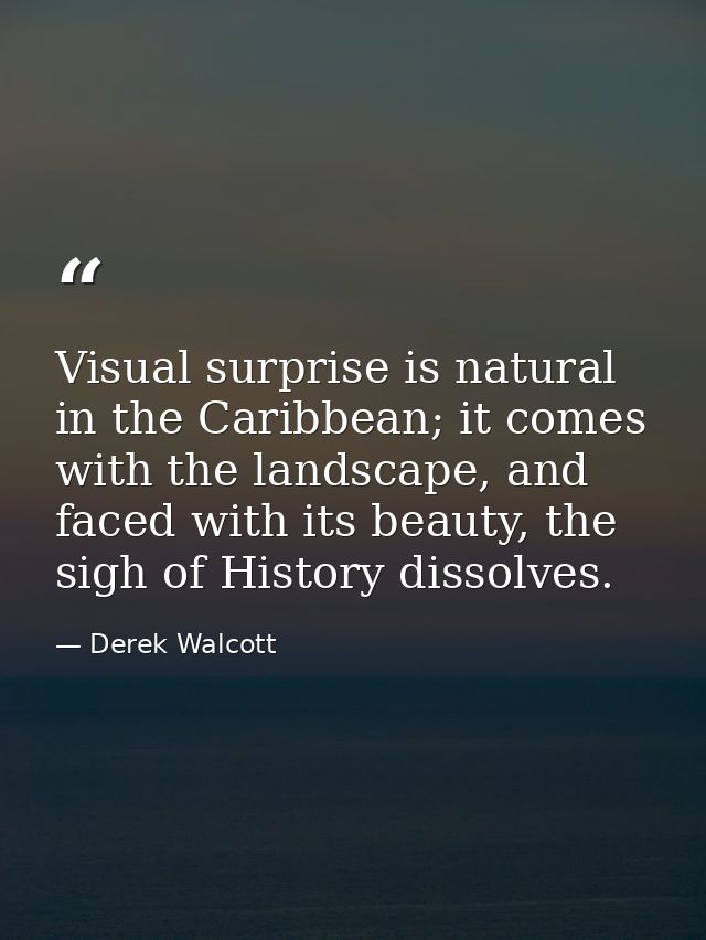 Visual surprise is natural in the Caribbean; it comes with the landscape, and faced with its beauty, the sigh of History — Derek Walcott