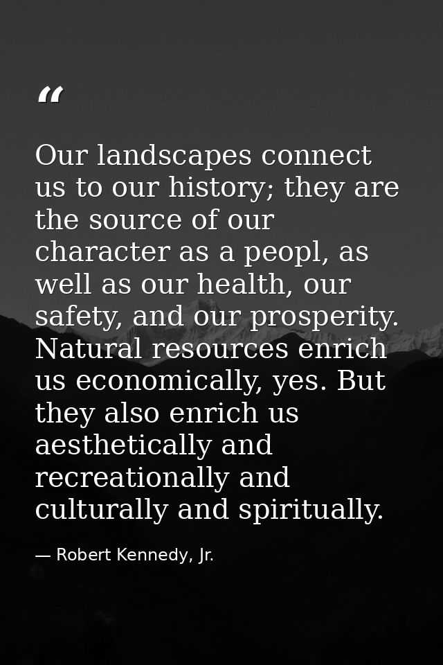 Our landscapes connect us to our history; they are the source of our character as a peopl, as well as our health, our sa — Robert Kennedy, Jr.