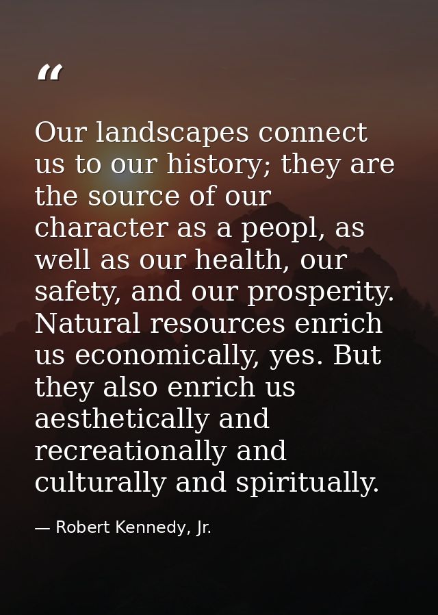 Our landscapes connect us to our history; they are the source of our character as a peopl, as well as our health, our sa — Robert Kennedy, Jr.