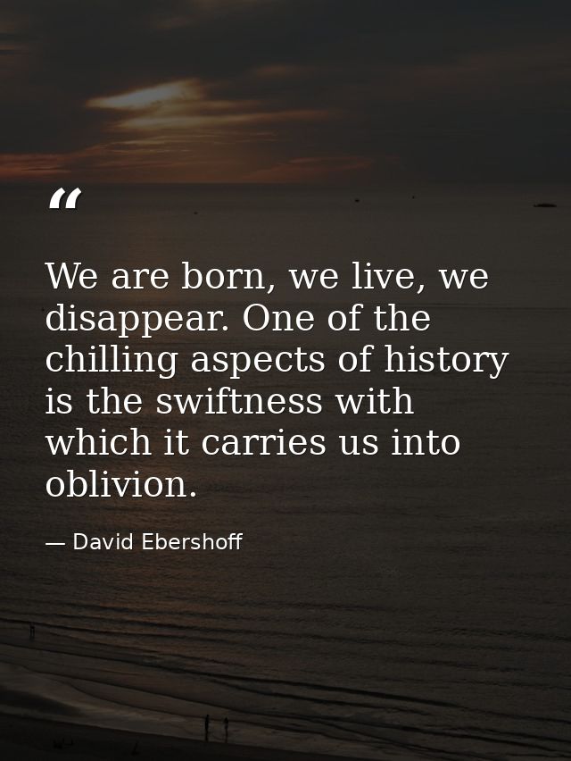 We are born, we live, we disappear. One of the chilling aspects of history is the swiftness with which it carries us int — David Ebershoff