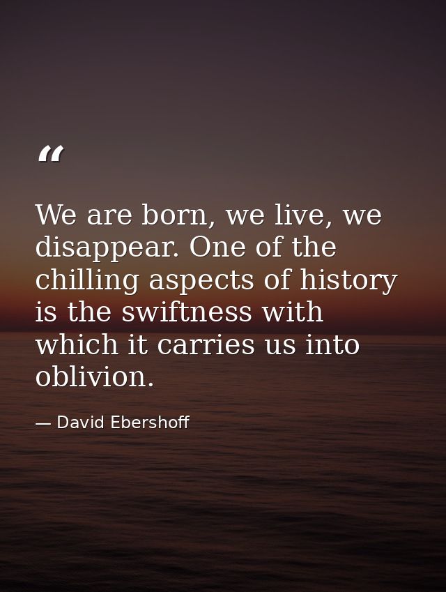 We are born, we live, we disappear. One of the chilling aspects of history is the swiftness with which it carries us int — David Ebershoff