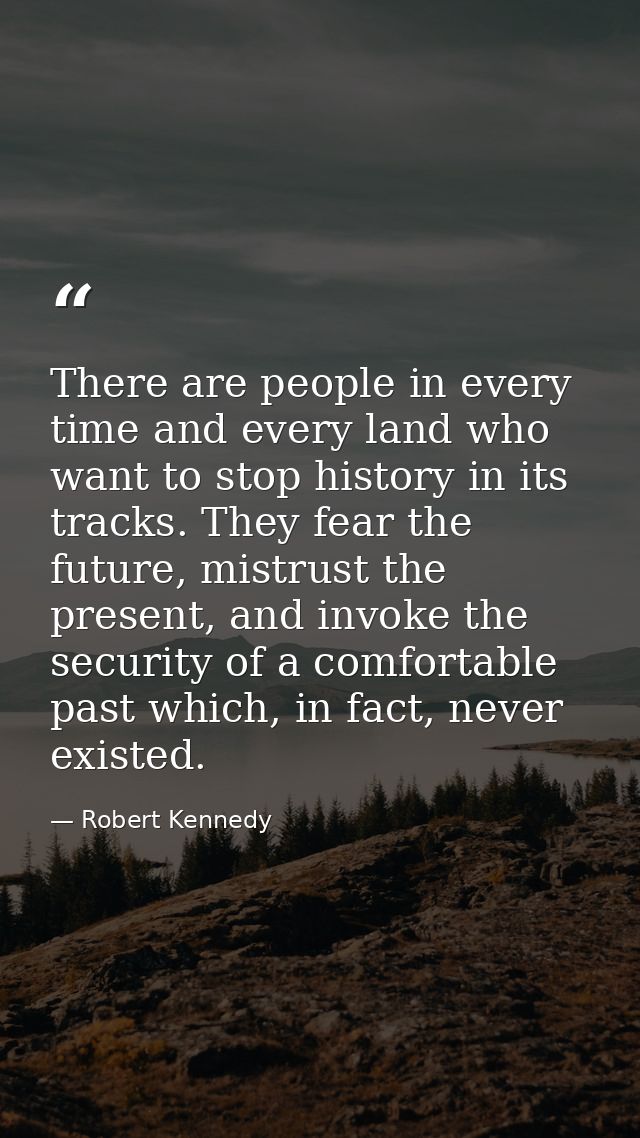 There are people in every time and every land who want to stop history in its tracks. They fear the future, mistrust the — Robert Kennedy