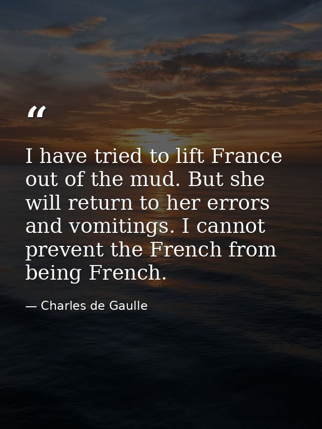 I have tried to lift France out of the mud. But she will return to her errors and vomitings. I cannot prevent the French — Charles de Gaulle