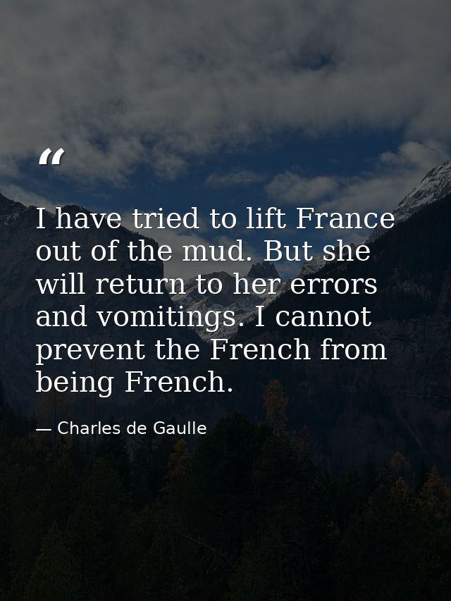 I have tried to lift France out of the mud. But she will return to her errors and vomitings. I cannot prevent the French — Charles de Gaulle