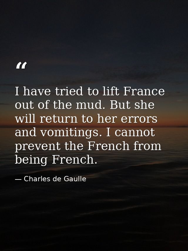 I have tried to lift France out of the mud. But she will return to her errors and vomitings. I cannot prevent the French — Charles de Gaulle