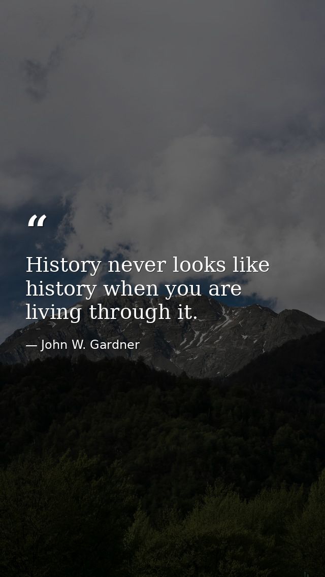 History never looks like history when you are living through it. — John W. Gardner