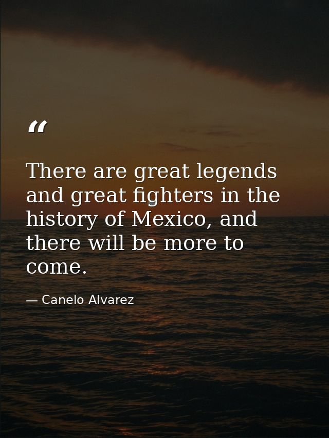 There are great legends and great fighters in the history of Mexico, and there will be more to come. — Canelo Alvarez