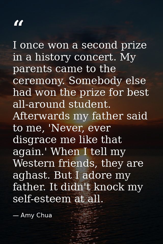 I once won a second prize in a history concert. My parents came to the ceremony. Somebody else had won the prize for bes — Amy Chua