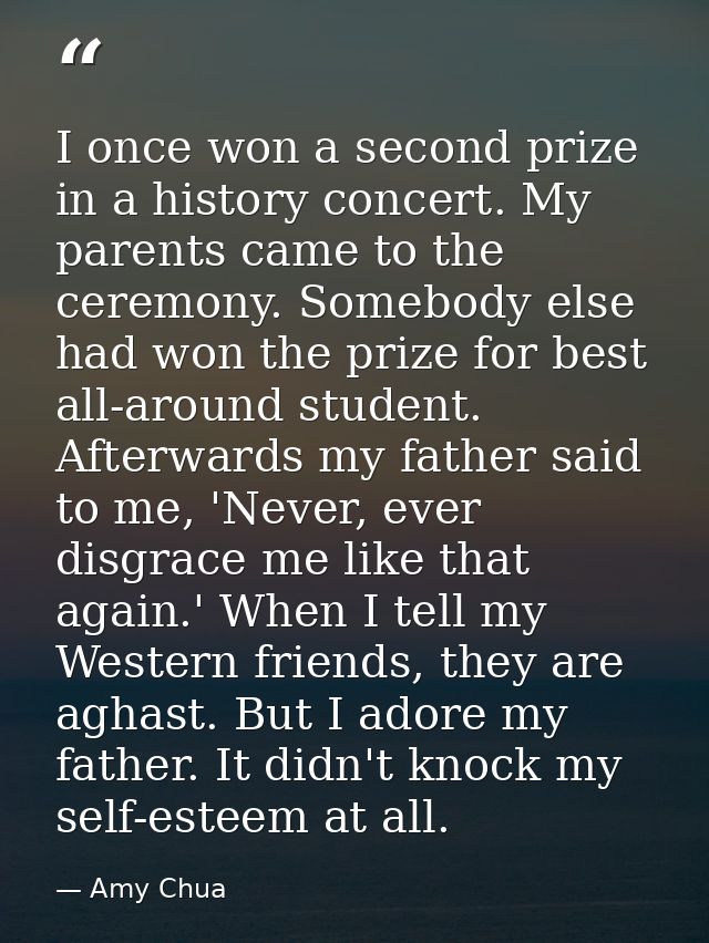 I once won a second prize in a history concert. My parents came to the ceremony. Somebody else had won the prize for bes — Amy Chua