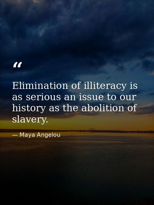 Elimination of illiteracy is as serious an issue to our history as the abolition of slavery. — Maya Angelou