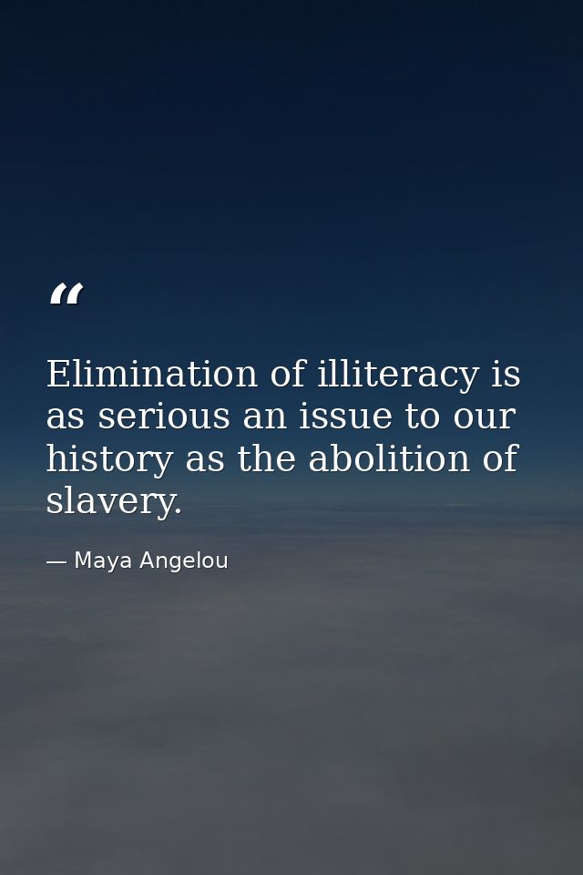 Elimination of illiteracy is as serious an issue to our history as the abolition of slavery. — Maya Angelou