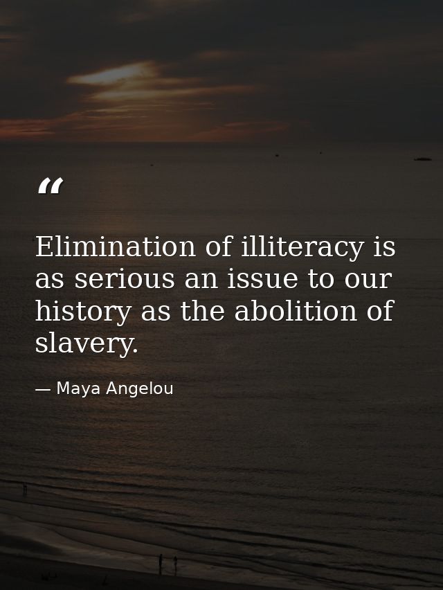 Elimination of illiteracy is as serious an issue to our history as the abolition of slavery. — Maya Angelou