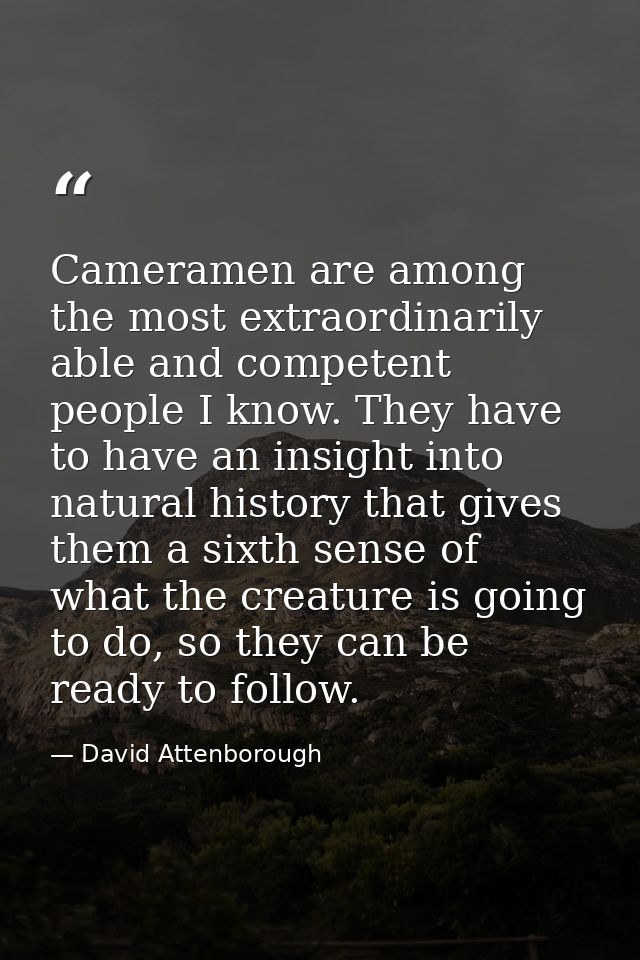 Cameramen are among the most extraordinarily able and competent people I know. They have to have an insight into natural — David Attenborough