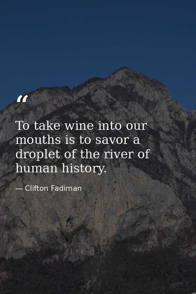 To take wine into our mouths is to savor a droplet of the river of human history. — Clifton Fadiman