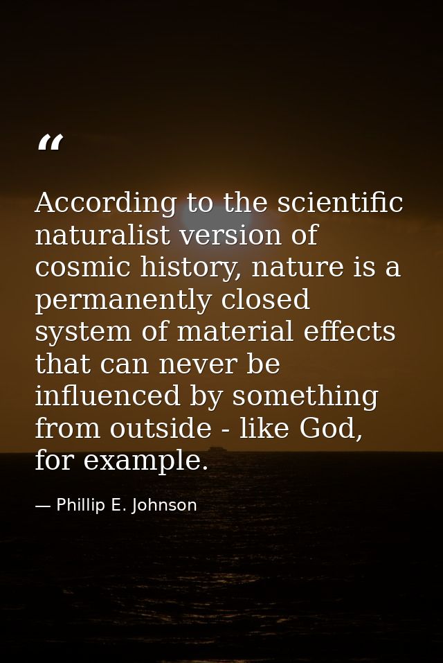 According to the scientific naturalist version of cosmic history, nature is a permanently closed system of material effe — Phillip E. Johnson