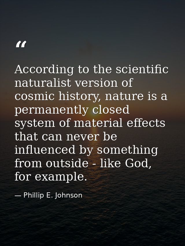 According to the scientific naturalist version of cosmic history, nature is a permanently closed system of material effe — Phillip E. Johnson