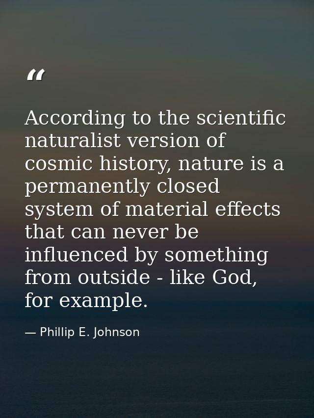 According to the scientific naturalist version of cosmic history, nature is a permanently closed system of material effe — Phillip E. Johnson