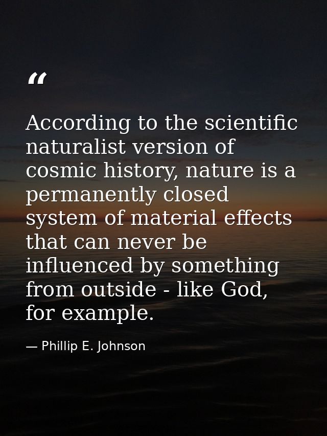 According to the scientific naturalist version of cosmic history, nature is a permanently closed system of material effe — Phillip E. Johnson
