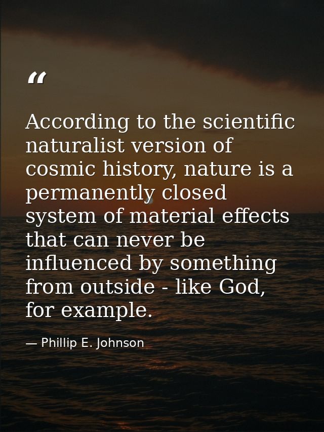 According to the scientific naturalist version of cosmic history, nature is a permanently closed system of material effe — Phillip E. Johnson