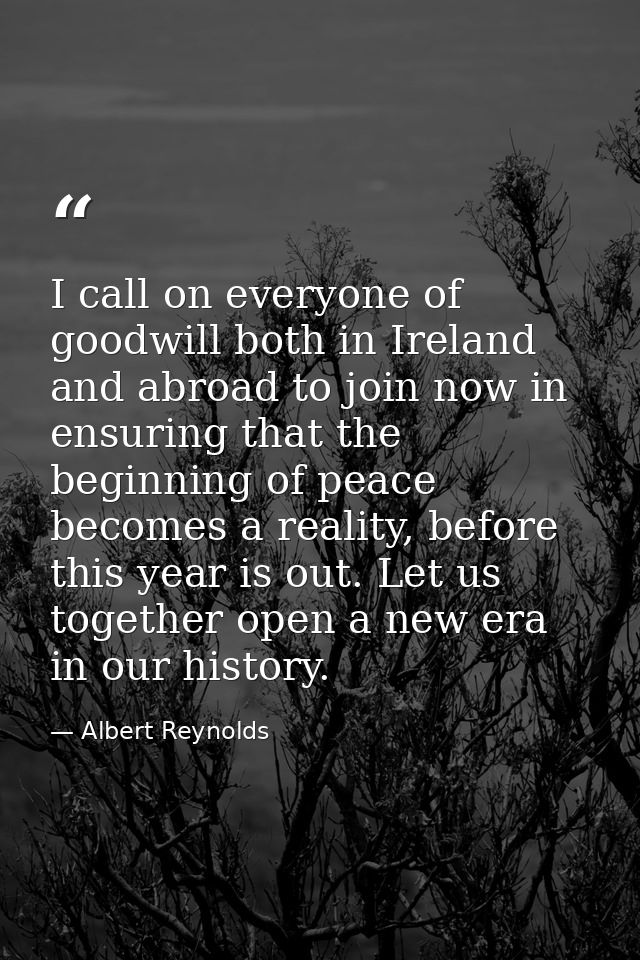 I call on everyone of goodwill both in Ireland and abroad to join now in ensuring that the beginning of peace becomes a  — Albert Reynolds