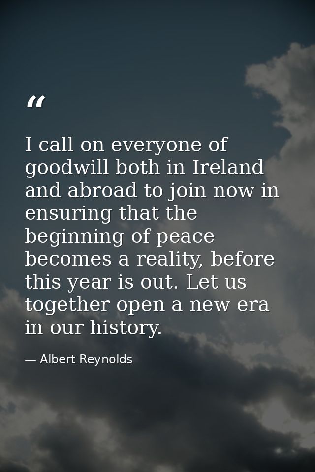 I call on everyone of goodwill both in Ireland and abroad to join now in ensuring that the beginning of peace becomes a  — Albert Reynolds