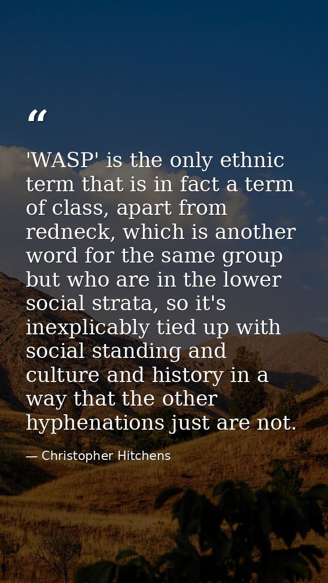 'WASP' is the only ethnic term that is in fact a term of class, apart from redneck, which is another word for the same g — Christopher Hitchens