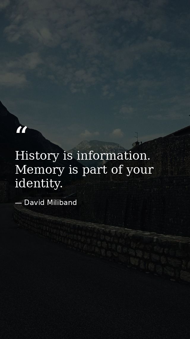 History is information. Memory is part of your identity. — David Miliband