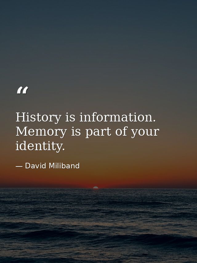 History is information. Memory is part of your identity. — David Miliband
