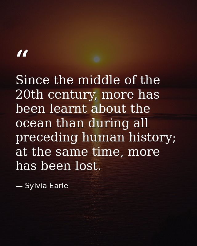 Since the middle of the 20th century, more has been learnt about the ocean than during all preceding human history; at t — Sylvia Earle